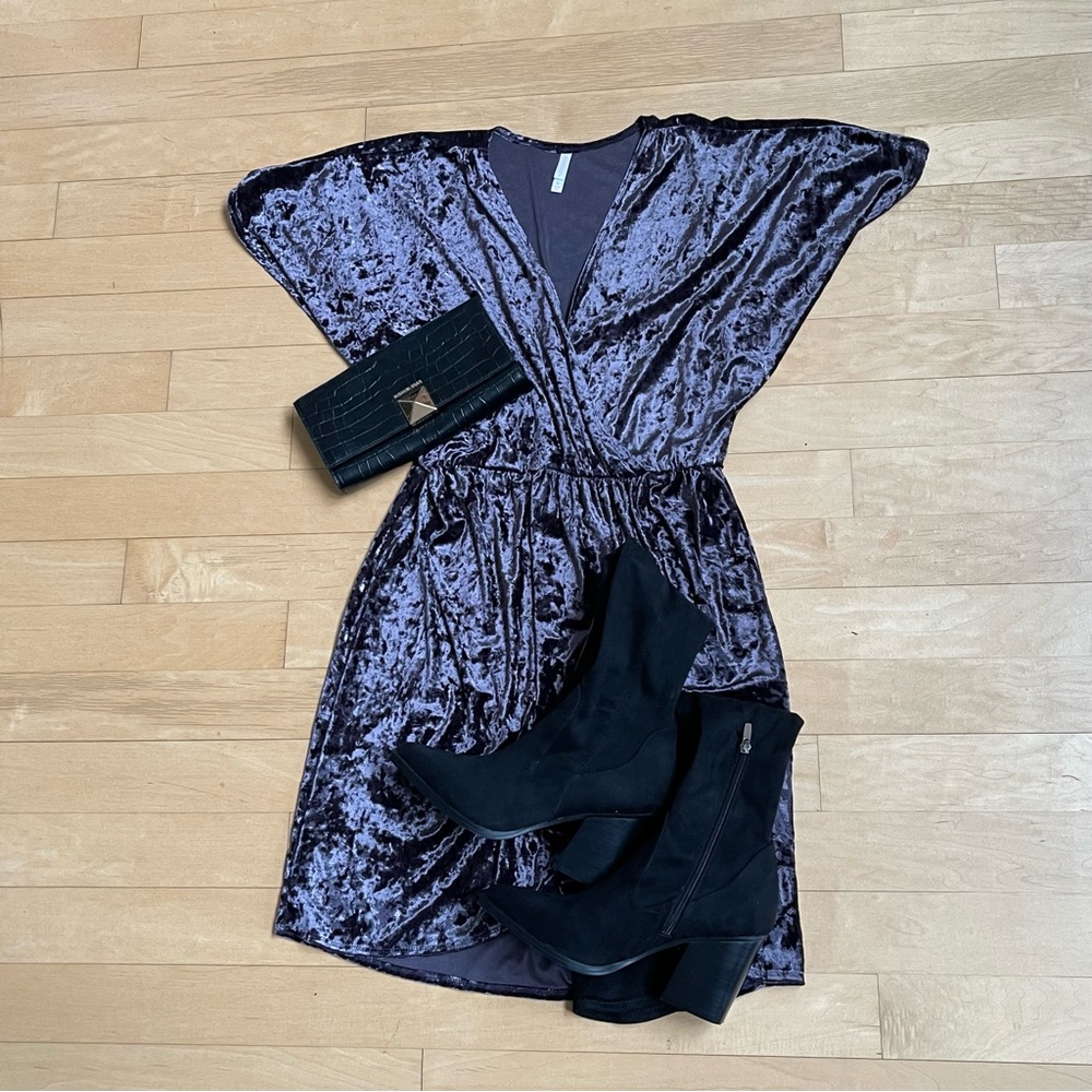 Crushed Velvet Wrap Dress - Purple - Size MEDIUM - Picture 7 of 7